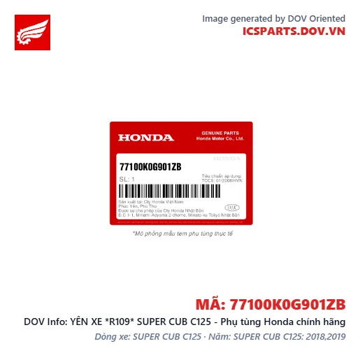 YÊN XE *R109* SUPER CUB C125 - Phụ tùng Honda chính hãng