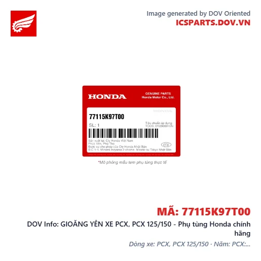 GIOĂNG YÊN XE PCX, PCX 125/150 - Phụ tùng Honda chính hãng