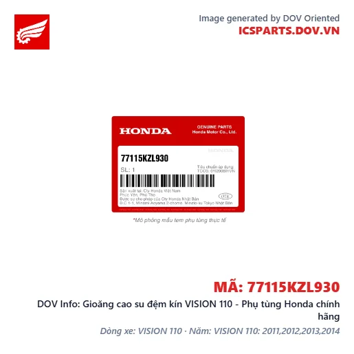 Gioăng cao su đệm kín VISION 110 - Phụ tùng Honda chính hãng