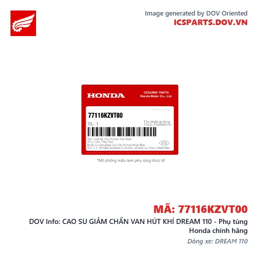 CAO SU GIẢM CHẤN VAN HÚT KHÍ DREAM 110 - Phụ tùng Honda chính hãng