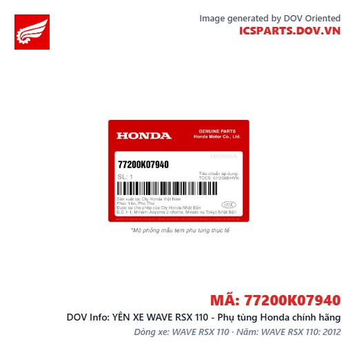YÊN XE WAVE RSX 110 - Phụ tùng Honda chính hãng