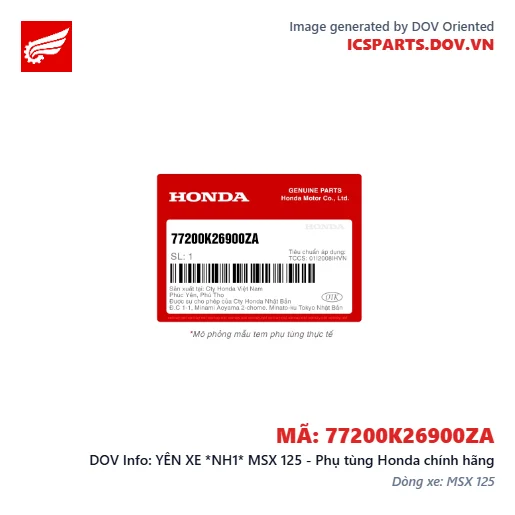 YÊN XE *NH1* MSX 125 - Phụ tùng Honda chính hãng