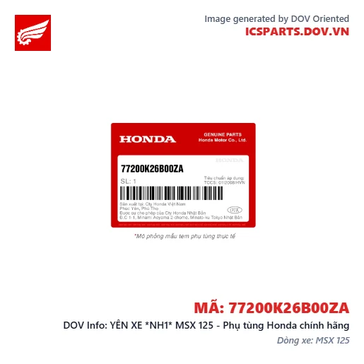 YÊN XE *NH1* MSX 125 - Phụ tùng Honda chính hãng