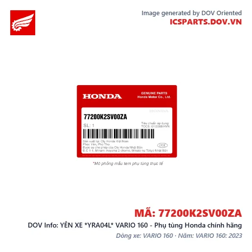 YÊN XE *YRA04L* VARIO 160 - Phụ tùng Honda chính hãng
