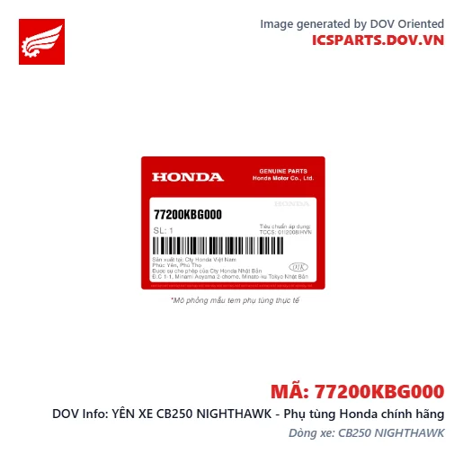 YÊN XE CB250 NIGHTHAWK - Phụ tùng Honda chính hãng
