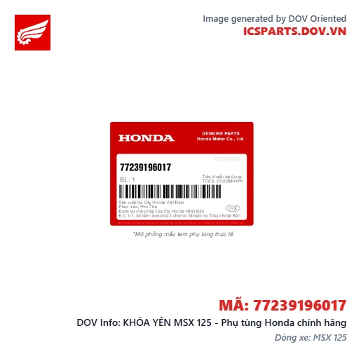 KHÓA YÊN MSX 125 - Phụ tùng Honda chính hãng