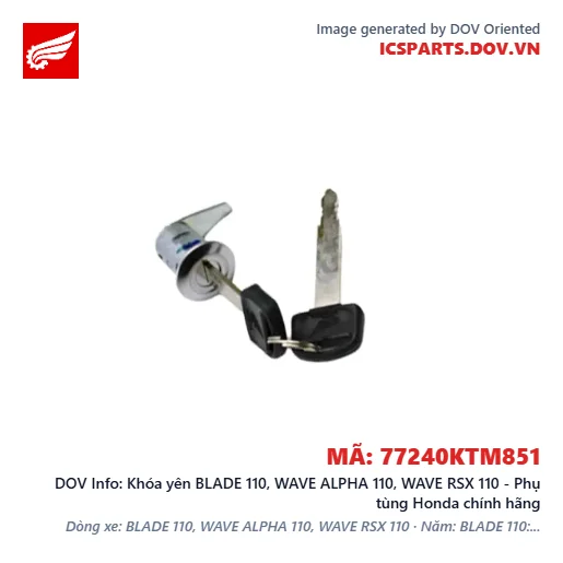 Khóa yên BLADE 110, WAVE ALPHA 110, WAVE RSX 110 - Phụ tùng Honda chính hãng