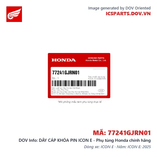 DÂY CÁP KHÓA PIN ICON E - Phụ tùng Honda chính hãng