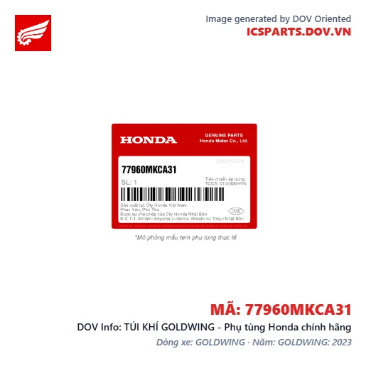 TÚI KHÍ GOLDWING - Phụ tùng Honda chính hãng