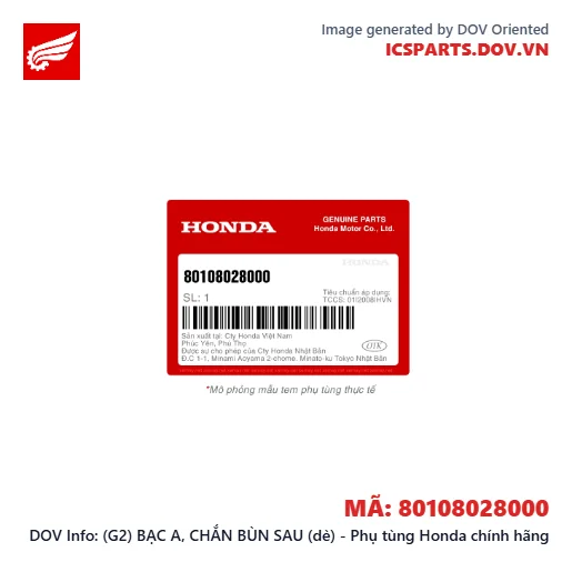 (G2) BẠC A, CHẮN BÙN SAU (dè) - Phụ tùng Honda chính hãng