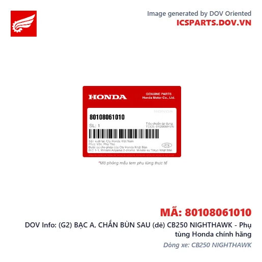 (G2) BẠC A, CHẮN BÙN SAU (dè) CB250 NIGHTHAWK - Phụ tùng Honda chính hãng