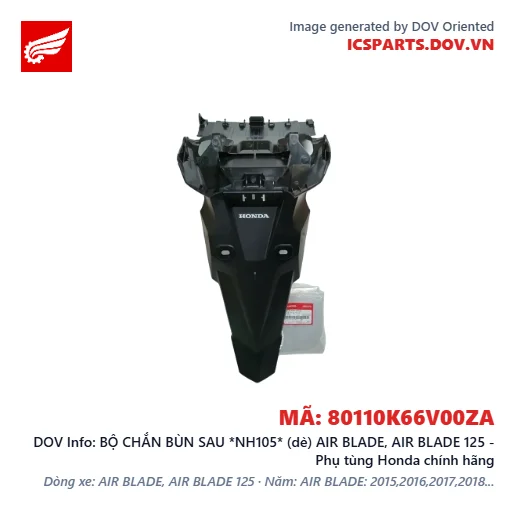 BỘ CHẮN BÙN SAU *NH105* (dè) AIR BLADE, AIR BLADE 125 - Phụ tùng Honda chính hãng