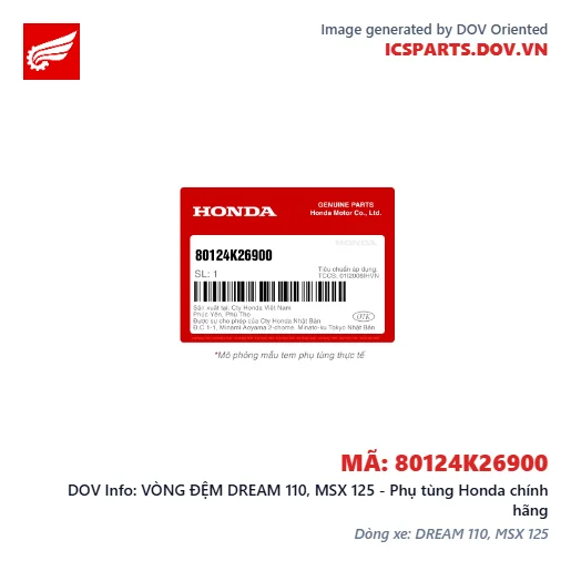 VÒNG ĐỆM DREAM 110, MSX 125 - Phụ tùng Honda chính hãng