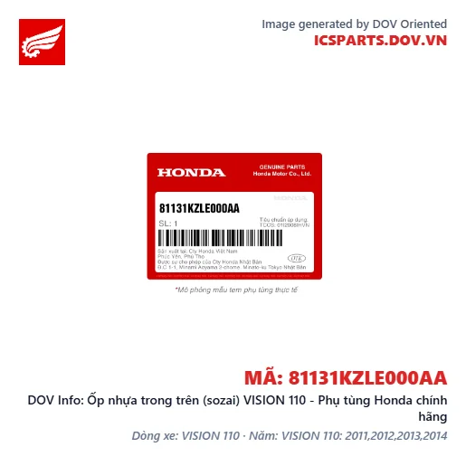 Ốp nhựa trong trên (sozai) VISION 110 - Phụ tùng Honda chính hãng