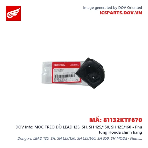 MÓC TREO ĐỒ LEAD 125, SH, SH 125/150, SH 125/160 - Phụ tùng Honda chính hãng