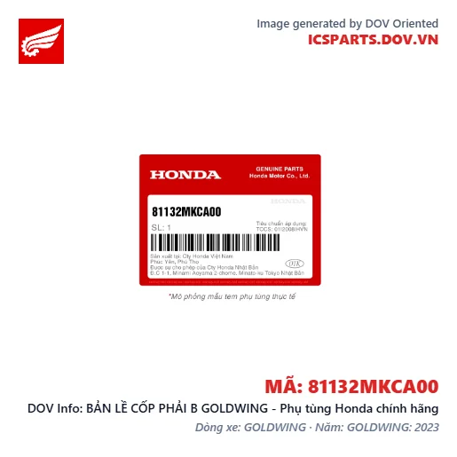 BẢN LỀ CỐP PHẢI B GOLDWING - Phụ tùng Honda chính hãng