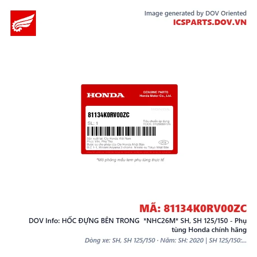 HỐC ĐỰNG BÊN TRONG *NHC26M* SH, SH 125/150 - Phụ tùng Honda chính hãng