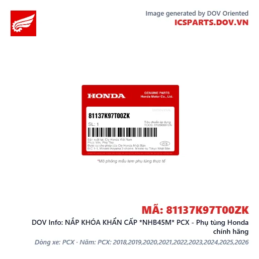 NẮP KHÓA KHẨN CẤP *NHB45M* PCX - Phụ tùng Honda chính hãng