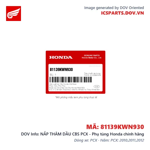 NẮP THĂM DẦU CBS PCX - Phụ tùng Honda chính hãng