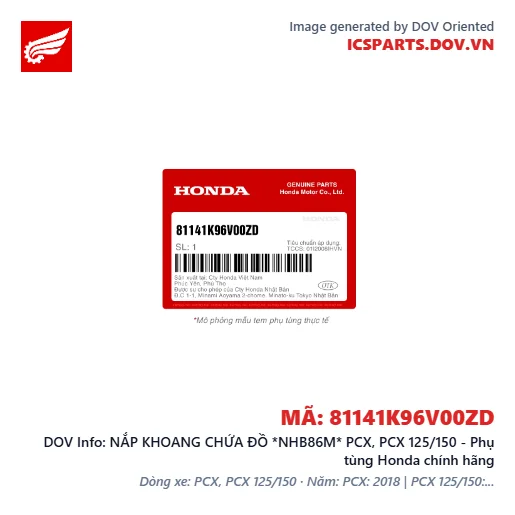 NẮP KHOANG CHỨA ĐỒ *NHB86M* PCX, PCX 125/150 - Phụ tùng Honda chính hãng