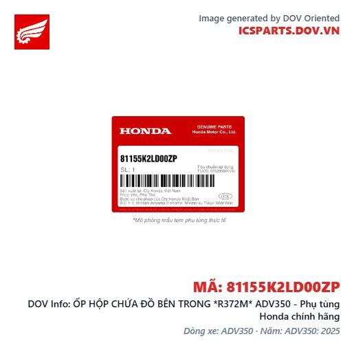 ỐP HỘP CHỨA ĐỒ BÊN TRONG *R372M* ADV350 - Phụ tùng Honda chính hãng