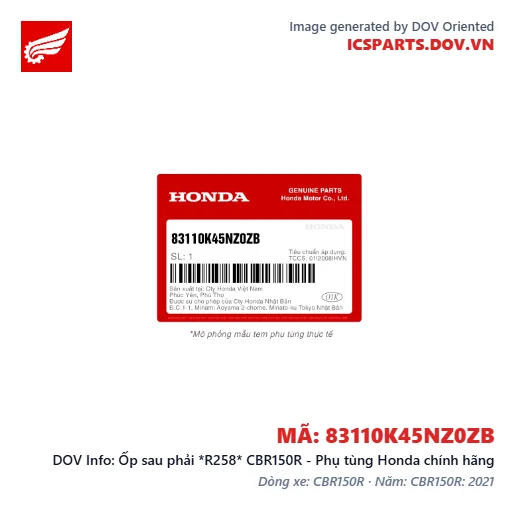 Ốp sau phải *R258* CBR150R - Phụ tùng Honda chính hãng