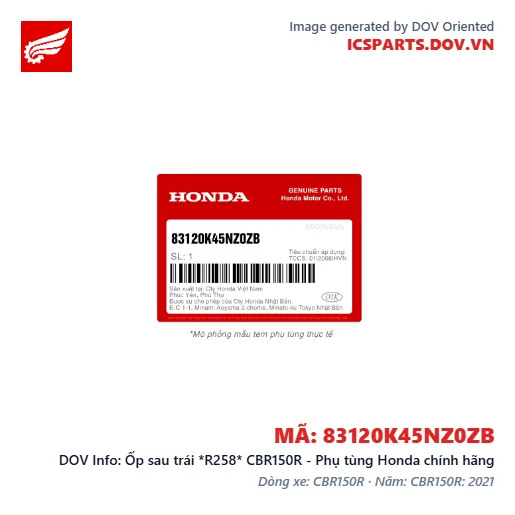 Ốp sau trái *R258* CBR150R - Phụ tùng Honda chính hãng