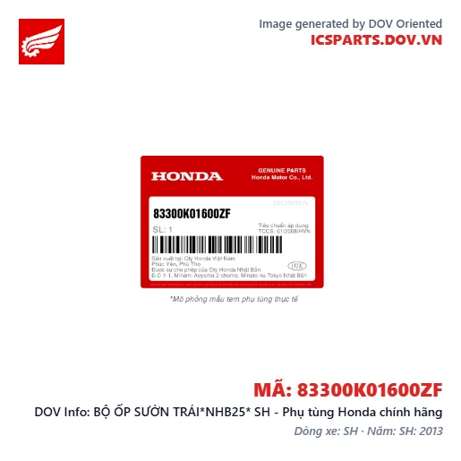 BỘ ỐP SƯỜN TRÁI*NHB25* SH - Phụ tùng Honda chính hãng