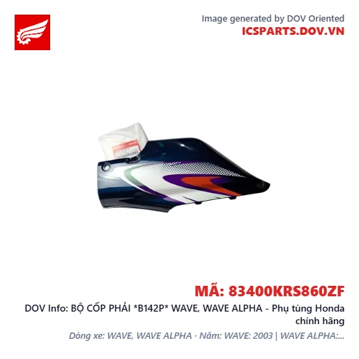 BỘ CỐP PHẢI *B142P* WAVE, WAVE ALPHA - Phụ tùng Honda chính hãng