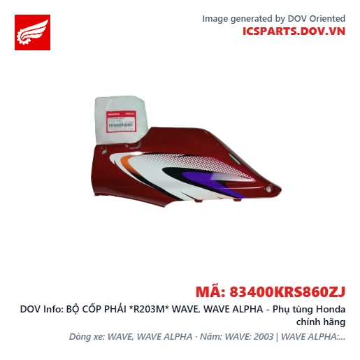 BỘ CỐP PHẢI *R203M* WAVE, WAVE ALPHA - Phụ tùng Honda chính hãng
