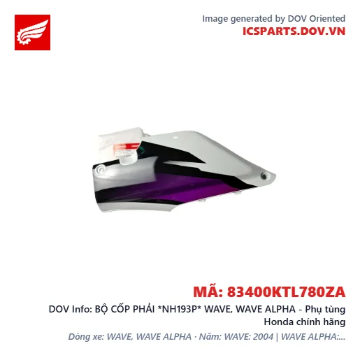 BỘ CỐP PHẢI *NH193P* WAVE, WAVE ALPHA - Phụ tùng Honda chính hãng