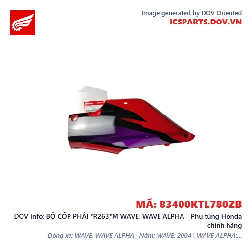 BỘ CỐP PHẢI *R263*M WAVE, WAVE ALPHA - Phụ tùng Honda chính hãng