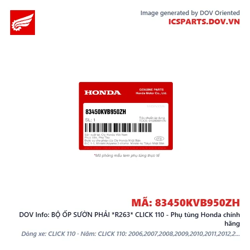BỘ ỐP SƯỜN PHẢI *R263* CLICK 110 - Phụ tùng Honda chính hãng