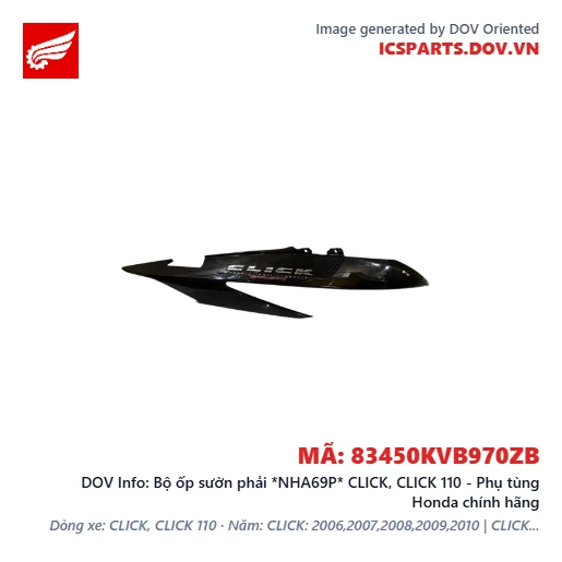 Bộ ốp sườn phải *NHA69P* CLICK, CLICK 110 - Phụ tùng Honda chính hãng