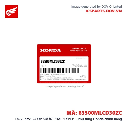 BỘ ỐP SƯỜN PHẢI *TYPE1* - Phụ tùng Honda chính hãng