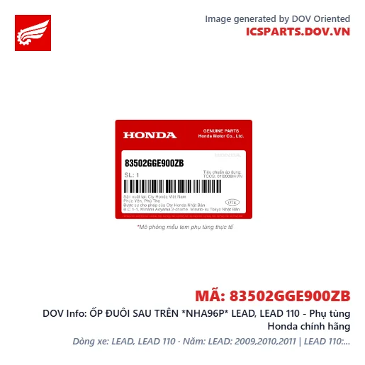 ỐP ĐUÔI SAU TRÊN *NHA96P* LEAD, LEAD 110 - Phụ tùng Honda chính hãng