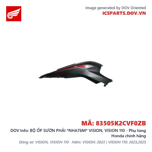BỘ ỐP SƯỜN PHẢI *NHA76M* VISION, VISION 110 - Phụ tùng Honda chính hãng