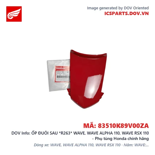 ỐP ĐUÔI SAU *R263* WAVE, WAVE ALPHA 110, WAVE RSX 110 - Phụ tùng Honda chính hãng