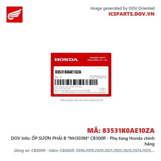 ỐP SƯỜN PHẢI B *NH303M* CB300R - Phụ tùng Honda chính hãng