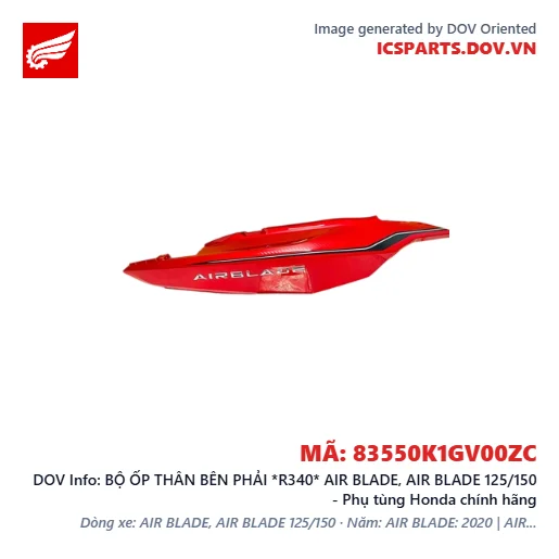 BỘ ỐP THÂN BÊN PHẢI *R340* AIR BLADE, AIR BLADE 125/150 - Phụ tùng Honda chính hãng