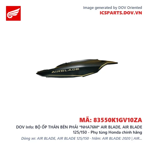BỘ ỐP THÂN BÊN PHẢI *NHA76M* AIR BLADE, AIR BLADE 125/150 - Phụ tùng Honda chính hãng