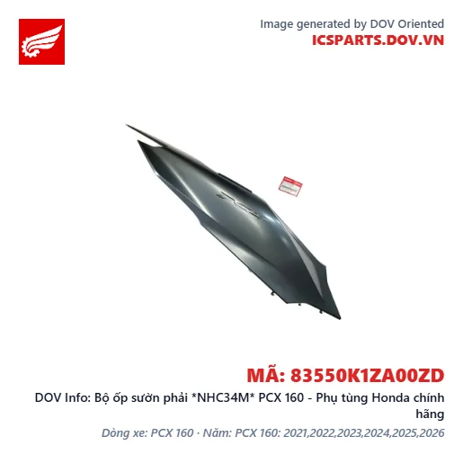 Bộ ốp sườn phải *NHC34M* PCX 160 - Phụ tùng Honda chính hãng