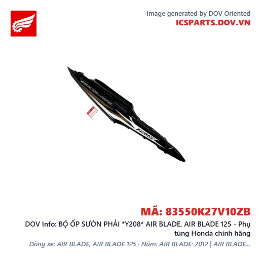 BỘ ỐP SƯỜN PHẢI *Y208* AIR BLADE, AIR BLADE 125 - Phụ tùng Honda chính hãng
