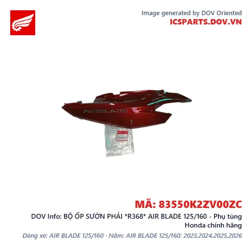 BỘ ỐP SƯỜN PHẢI *R368* AIR BLADE 125/160 - Phụ tùng Honda chính hãng
