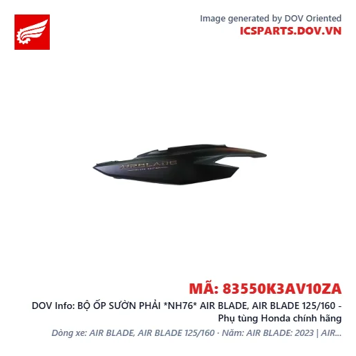 BỘ ỐP SƯỜN PHẢI *NH76* AIR BLADE, AIR BLADE 125/160 - Phụ tùng Honda chính hãng