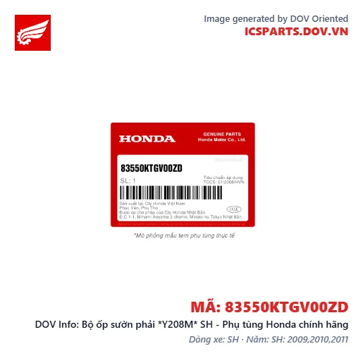 Bộ ốp sườn phải *Y208M* SH - Phụ tùng Honda chính hãng