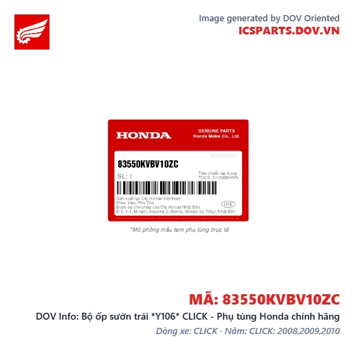 Bộ ốp sườn trái *Y106* CLICK - Phụ tùng Honda chính hãng
