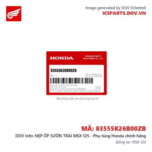 NẸP ỐP SƯỜN TRÁI MSX 125 - Phụ tùng Honda chính hãng