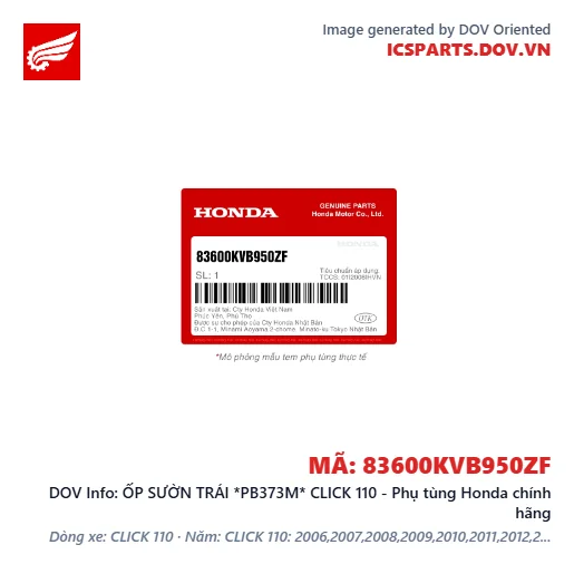 ỐP SƯỜN TRÁI *PB373M* CLICK 110 - Phụ tùng Honda chính hãng
