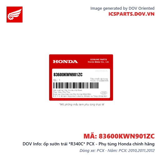 ốp sườn trái *R340C* PCX - Phụ tùng Honda chính hãng